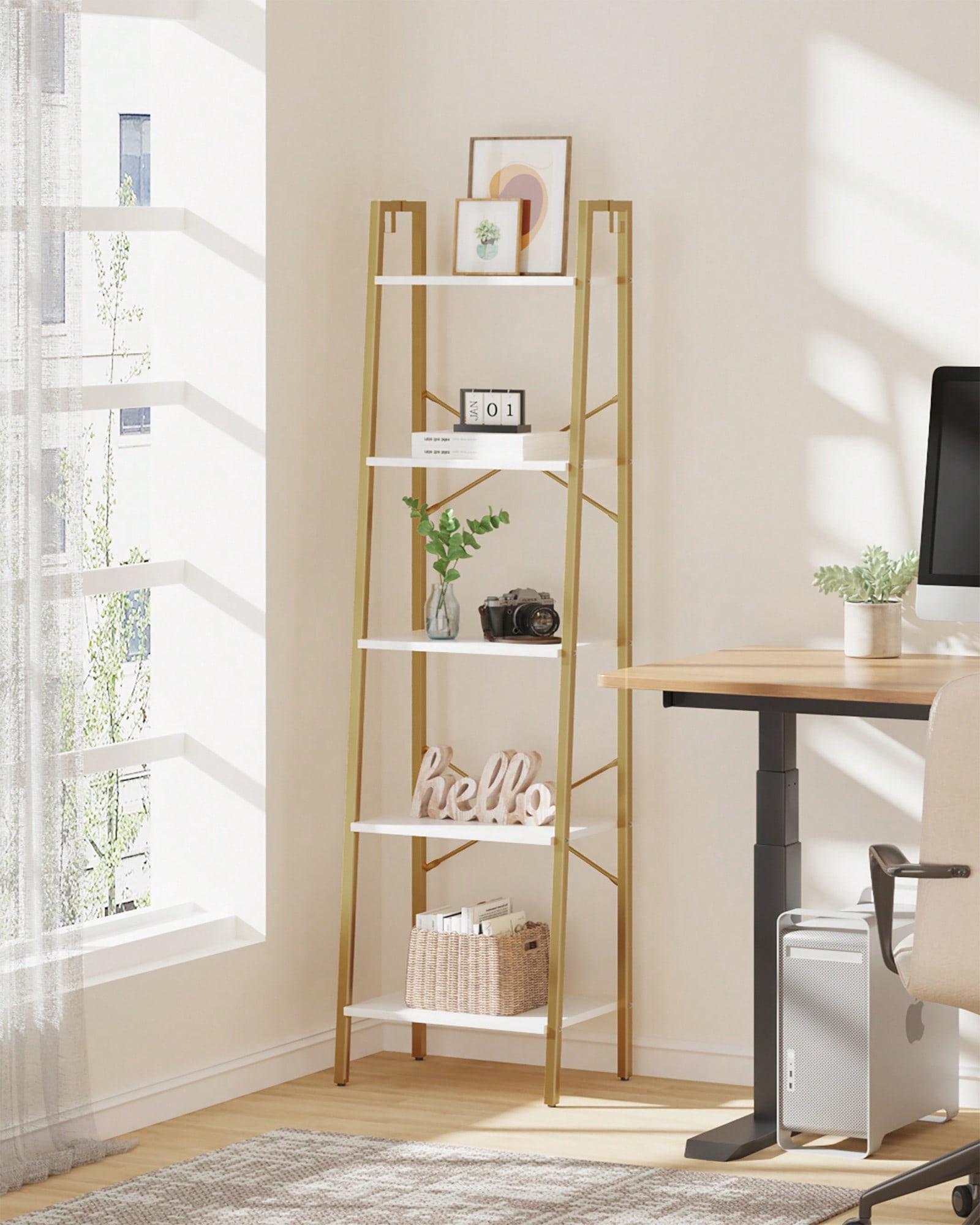 Home Office With Bookshelves - Estante em Escada de 5 Níveis,