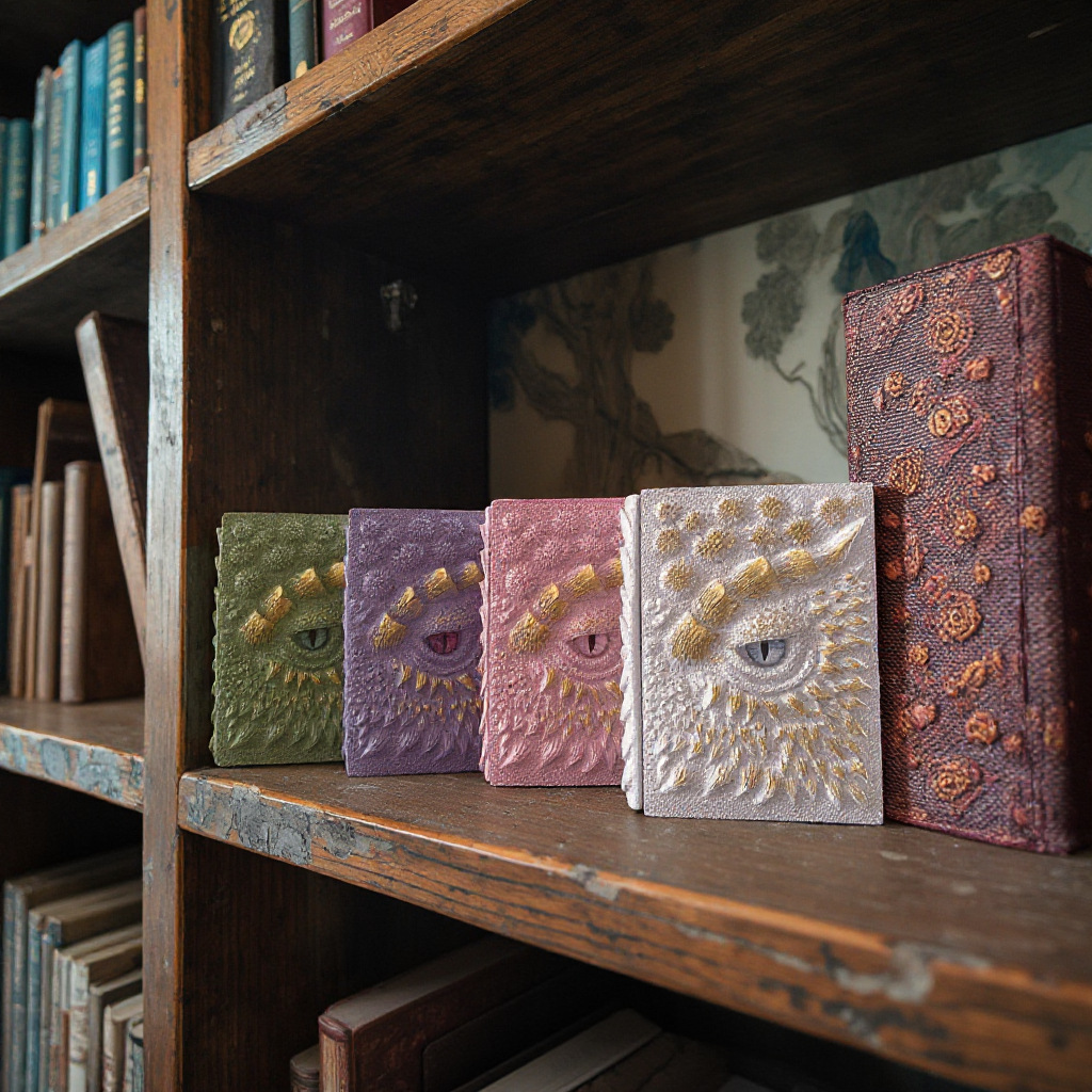 Home Office With Bookshelves - Escultura de Dragão em Resina com
